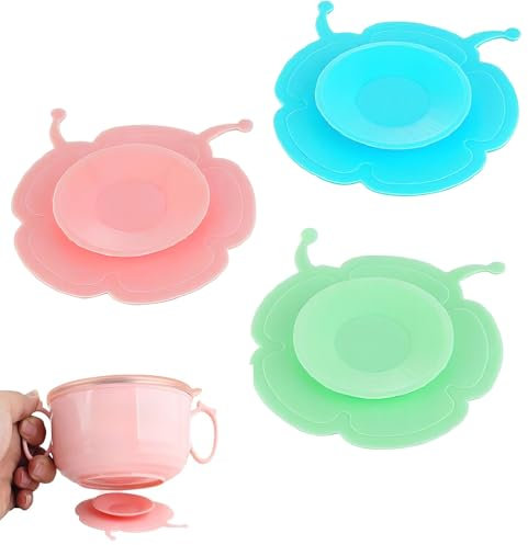 RT 3 Stück Saugnapf für Kinderteller, Saugnapf-Fuß, Rutschfester Esslernteller, BPA-frei, ideal zur Beikosteinführung, mikrowellen- und spülmaschinengeeignet,teller mit saugnapf,teller saugnapf