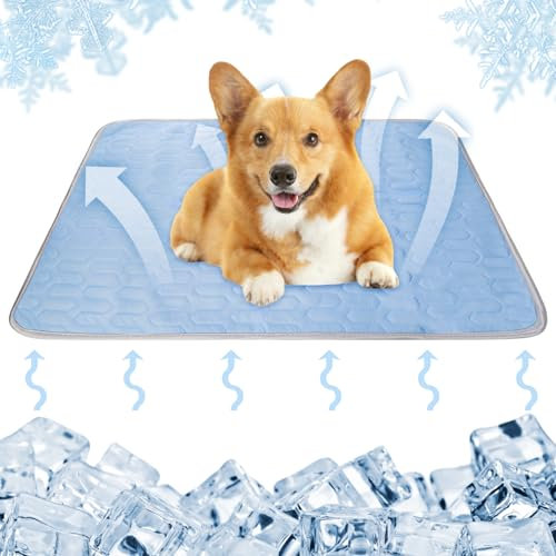 Kühlmatte für Hunde, 70X50cm Selbstkühlende Hundematte, Hundeboxmatte Rutschfeste, Haustier Kühldecke Hundebett, Waschbar Kühlkissen Kühlende Hundedecke Weiche für Hasen Katzen und Hunde (Blau)