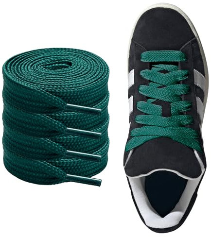 CCSOFTIME 2 Paires Gros Lacets 16mm de Large pour Adidas Campus,Remplacement Lacet Chaussure Plat Épaisseur pour Mcqueen Converse Vans Basket,Vert Foncé 120cm