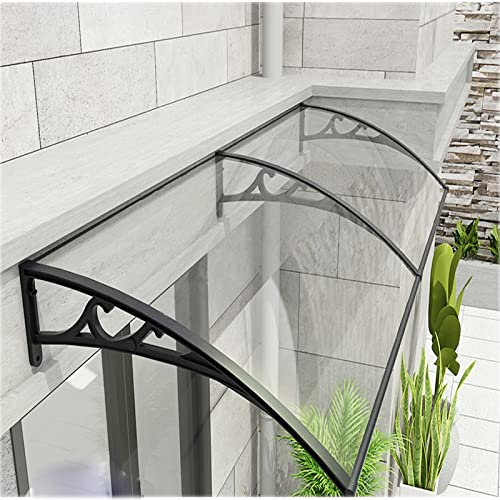 Moderne Haustür Markise mit durchsichtigem Fenster Polycarbonat Dach Markisen Außen Haustür UV-Schutz Hohlplatte gebogene Halterung für Innenhof Balkon Eingang 60x360cm/24x142