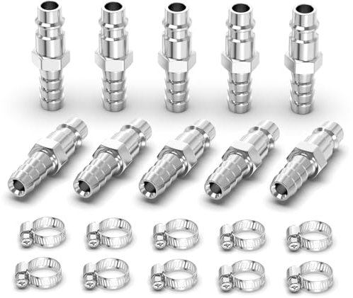 ERGAOBOY 10 pièces accouplement d’air industriel mâle avec canne de tuyau de 12MM, raccords de tuyau de compresseur pneumatique d’air de nickel de placage de fer à connexion rapide