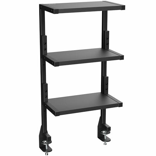 VIVO Clamp-on 13 inch Above or Below Desk 3-Tier Shelving Unit for Table Accessories, Gaming Devices, and More, Storage Tray, Desktop Organizer, Black, STAND-SHELF3C