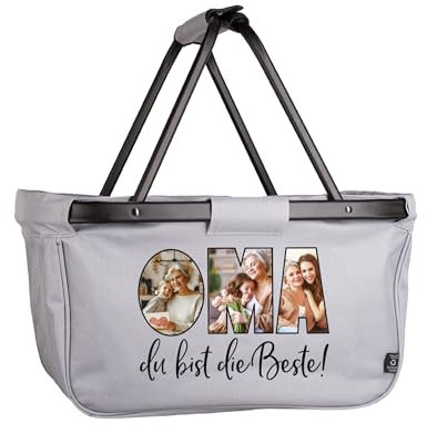 Herz & Heim® Einkaufskorb personalisiert/faltbar/modernes Design/Geschenk-Idee für Jedermann (Fotos Oma)