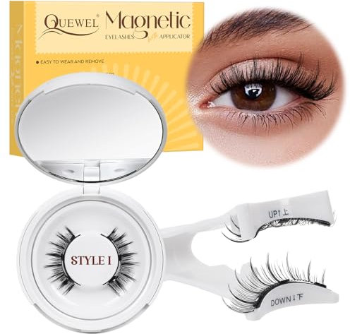 Cils magnétiques, cils magnétiques naturels réutilisables avec applicateur, sans colle, faciles à porter et à retirer avec instructions (Set-I-1)