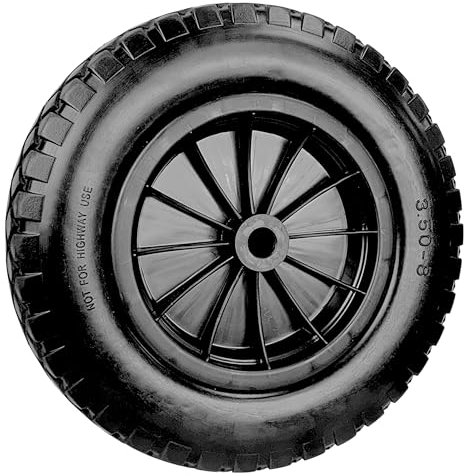 Heavy-Duty Wheel,14 Wheelbarrow Wheel PU Puncture Proof Solid 3.50-8 With 20mm Bore Wheels Solid Tyre Rim Wheels Tyre Heavy Duty Replacement Tire for Garden Trolley Barrow Cart