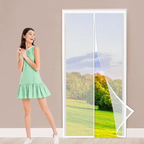 Moustiquaire Magnétique Blanche pour Porte 200 x 206 cm Moustiquaire Baie Vitree Coulissante Fermeture Automatique pour Couloirs, Portes, Patio, Blanc