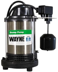 Wayne Bomba de sumidero sumergible de hierro fundido y acero inoxidable de 3/4 HP con interruptor nuevo y mejorado, elimina hasta 5,490 galones de agua por hora