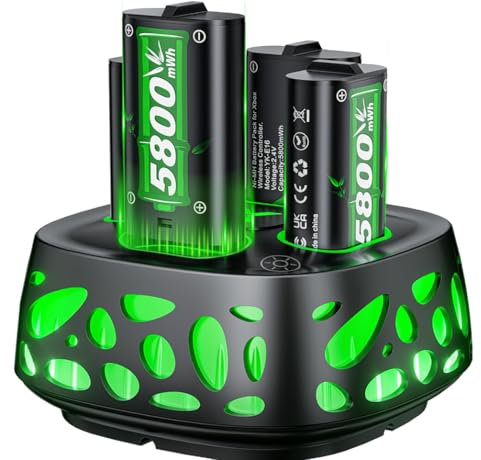 5800mWh Battery for Xbox One/Xbox Series S/X/Xbox One S/X, 4 x 5800mWh Rechargeable Battery 10 Colors RGB LED Mode 2.5H Fast Charging Station for Xbox Series S/X/Xbox One/One S/X/One Elite