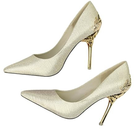 Stiletto Stiletto High Heels, 10CM Damen Pumps Spitz Party High Heels Sexy Basic Schuhe Damen Brautschuhe Geschlossen Ergonomisch Abendschuhe Wildleder (helles Gold,39)