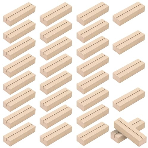WISYOK Kartenhalter Holz, 30 Stück, Tischkartenhalter, 10×3×2cm | Kartenständer Holz, Postkartenhalter, Holzständer, Menükartenhalter, Fotohalter für Hochzeiten, Partys und Bankette