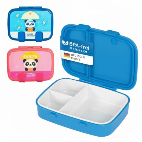 EVNITA Brotdose Kinder mit Fächern – Bento Box Kinder, Auslaufsichere Lunchbox BPA-frei, Snackbox für Kinder, Ideal für Schule, Kindergarten und Ausflüge (Blau mit Panda)