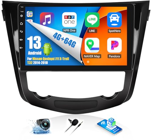 OiLiehu 4+64G Android 13 Autoradio per Nissan Qashqai J11 X-Trail T32 2014-2018 CarPlay Android Auto Autoradio con Schermo 10,1 pollici con Bluetooth FM RDS GPS WiFi SWC EQ Telecamera Posteriore