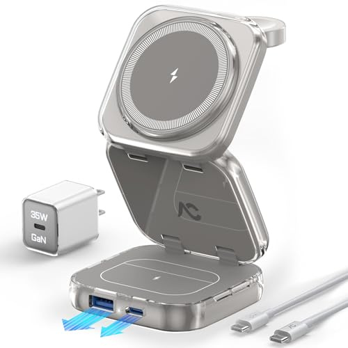 Charging Station, AC Island 5 in 1 Wireless Charging Station for iPhone 16 Pro/16/15/14/13/12, Mag-Safe Charger, Fast Wireless Charging Stand for Airpods, Apple Watch Series 11 - (Titanium Grey)