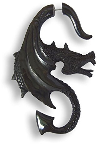 ISLAND PIERCINGS 1 Paar ! Fake Piercing Ohrringe GESCHRAUBT Handarbeit Horn Drachen F085