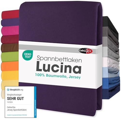 CelinaTex Jersey Spannbettlaken Lucina 200x200-200x220cm lila 100% Baumwolle gekämmt bis 26cm Matratzenhöhe Spannbettbezug, Leintuch, Bettlaken, elastisch, Strech, Oeko-Tex