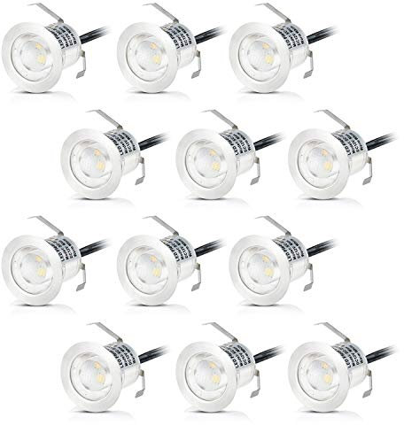dystaval Terrassen Einbaustrahler Terrassenbeleuchtung 12er Set LED Bodeneinbaustrahler kaltweiß IP67 wasserdicht für außen innen Garten Holzbrücke Pool Holzdeck inkl. 12V Netzteil mini Einbauspots