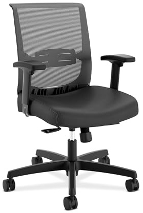 HON Convergence Ergonomischer Bürostuhl, atmungsaktive Rückenstütze, Netzgewebe, verstellbare Armlehnen, Computerstuhl mit Lendenwirbelstütze, rollende Drehrollen, Bequeme Synchro-Neigung, Vinyl