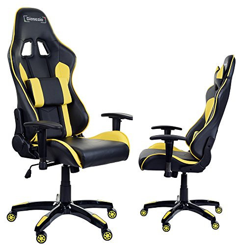 GIOSEDIO GSA413 Schwarz Gelb Ergonomisch Verstellbarer Gaming PC Stuhl Schreibtischstuhl Chefsessel mit Armlehnen Racing Bürostuhl Komfortabler Bürostuhl in sportlicher Racer Optik