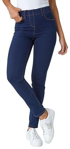 Roman Originals Jeggings for Women UK Jean Ladies Stretchy Trousers Denim Leggings High Waist Rise Pull On Skinny Straight Leg Cotton Pants Smart Casual - Indigo (31 inch) - Size 12