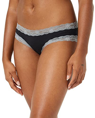 Iris & Lilly Intimo Hipster in Cotone e Pizzo Donna, Pacco da 5, Grigio Fumo/Nero, 42