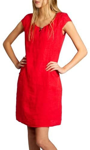 Caspar SKL020 knielanges Damen Sommer Leinenkleid mit eleganter Metallspange bis Größe 50