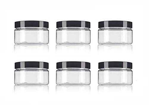 Lot de 6 bocaux ronds transparents en plastique avec bouchon noir pour échantillons de produits cosmétiques, lotion, crème faciale, masque, pommade, pilule, thé, nourriture, 236,8 g