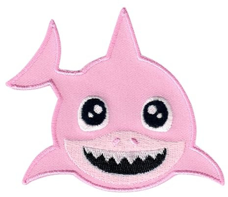PatchMommy Patch Écusson Brodé Thermocollant en Forme de Requin Rose - Pièce Brodée à Coudre ou Coller au fer à Repasser pour Enfant et Bébé
