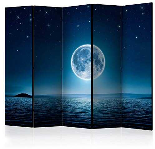 decomonkey Paravent Raumteiler Innen Mond, 225x172 cm, 5-teilig, Einseitig | Nacht, Sterne, Wohnzimmer, Room Divider, Wall, Raumteiler Stehend, Trennwand, Sichtschutz, Spanische Wand, Sichtschutzwand