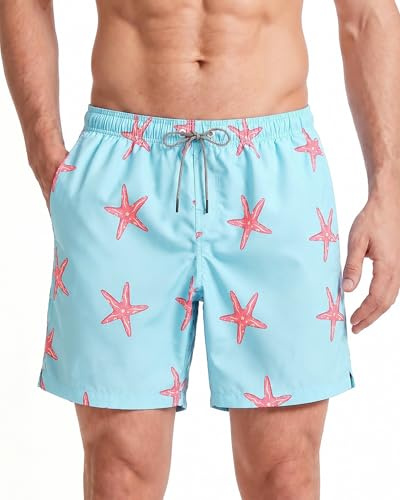 maamgic Homme Short de Bain Maillot Classique Design Tropical pour Vacances Voyage en Eté sur la Plage,Bleu Étoile de mer,XL