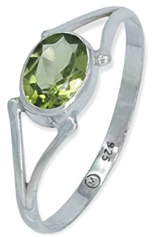 mantraroma Silber Ring Damen 925 Peridot Edelstein grün schlicht modern