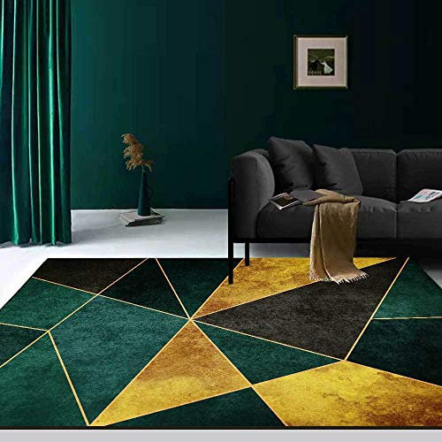 ERTYIU Teppich Grau, Moderne Helle DunkelgrüNe Goldene Dreieck Geometrie Wohnzimmer Schlafzimmer Nachttisch Teppichbodenmatte