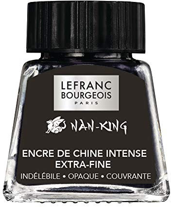Lefranc Bourgeois 301321 Nan King Kalligrafie - und Zeichentusche, pigmentierte Tusche, hohe Farbbrillanz, Leuchtkraft für feinste Zeichnungen, Kalligrafie & Skizzen, 14ml Flasche - Schwarz