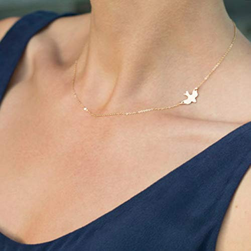 TseenYi Halskette mit kleinem Vogel, goldfarben, minimalistischer Spatzen-Halskette, Schmuck, niedlicher Vogel-Halskette, Schmuck für Damen und Mädchen, Metall