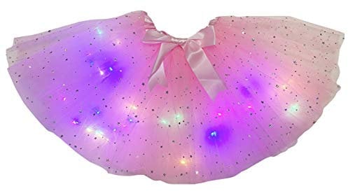 Petitebelle Einfarbiges Tüll-Tutu mit Sternen und LED-Lichtern, hellrosa, Einheitsgröße