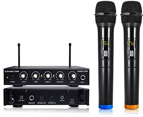 Sound Town 16 Channels Wireless Microphone Karaoke Mixer System with Optical (Toslink), AUX and 2 Handheld Microphones - Supports Smart TV, Home Theater, Sound Bar (SWM16-PRO)