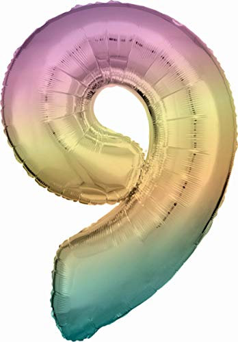 Amscan 9909707 - Folienballon Zahl, Größe circa 86 cm, pastellfarben, für Helium oder Luft, Heliumballon, Geburtstag, Jubiläum