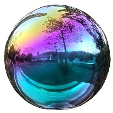 Pangmao 200mm Rainbow Stainless Gazing Ball Garden Sphere Mirror Decorative Balls Reflective Gazing Globe for Shiny Home Garden Ornament Decorations (8 Inch)