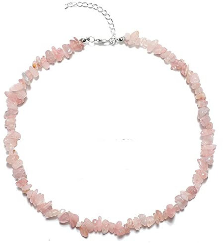 Collana Donna, Collana di Pietra di Cristallo Dainty Boho Natural Rose Quarzo Irregolare Ghiaia Choker Reiki Amuleto Chakra Collana Catena Yoga Meditazione Gioielli Choker per Ragazza Donna Uomo