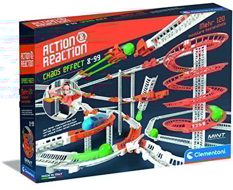 Clementoni 59306 Action & Reaction Chaos-Effekt - mehrteiliger Bausatz für eine erweiterbare Kugelbahn, Lern- und Konstruktionsspielzeug für Kinder ab 8 Jahren