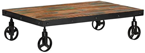 vidaXL Couchtisch Wohnzimmertisch Sofatisch Kaffeetisch Beistelltisch Tisch Wohnzimmer Teetisch Holztisch mit Rädern 100x60x26 cm Altholz Massiv