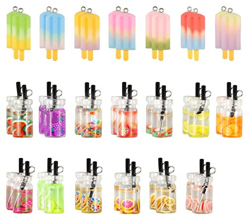 Burkfeeg 40 Stück Imitation Fruchtsaft Tee Charms, Schlüsselbund Anhänger Selber Machen Set Für DIY Schmuck Ohrringe Schmuck Herstellung Schlüsselkette