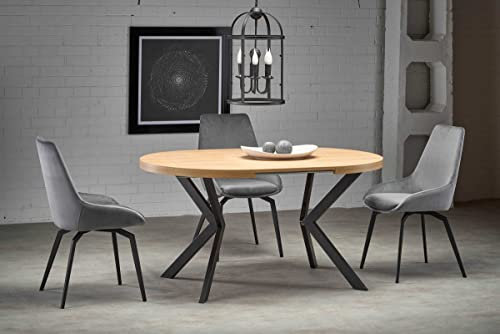 Design Esstisch rund HA-222 Eiche Gold - Schwarz matt ausziehbar 100 cm / 150 cm / 200 cm bis 250 cm ovaler Esszimmertisch Küchentisch rund Funktionstisch oval Kitchen Table Esszimmer Ausziehtisch
