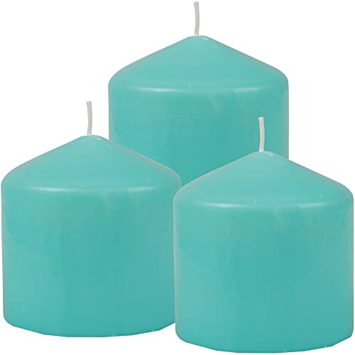 HS Candle Stumpenkerzen Wachskerzen Ø8cm x 8cm (3er Pack) Türkis - Lange Brenndauer, Hergestellt in EU, Kerzen Blockkerzen - Wachs Stumpen