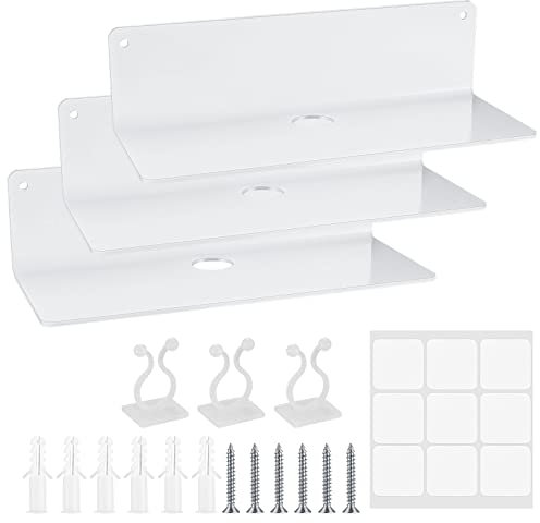 OIJOIYOI 3 STK Wandregal, Acryl Schweberegal Wand Ohne Bohren, Schwebendes Regal, Regalbrett Wandfläche Acryl Regal für Badezimmer Wohnzimmer Schlafzimmer Küche Büro, mit Kabelclips - Weiß