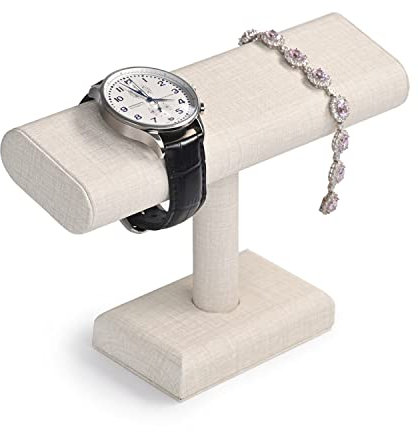 Oirlv PU Leder Uhrenständer Armbandständer Display Uhrenhalter Organizer Uhrenständer T-Bar Display Schmuckständer Armband Organizer(Weiß)