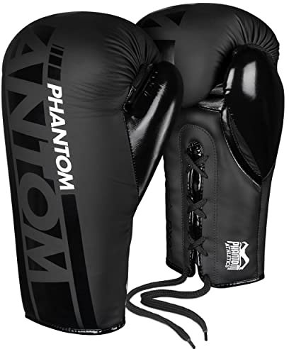 Phantom Schnür-Boxhandschuhe APEX | MMA Boxing Gloves | 10-16 oz | Schnürung (Apex - Schwarz, 12 Oz)