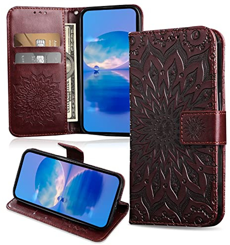 FCAXTIC Cover per Redmi Note 8 Pro, Custodia in Pelle PU per Xiaomi Redmi Note 8 Pro, Antiurto Portafoglio Cover, Marrone