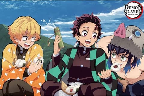 empireposter Demon Slayer - Tanjiro, Zenitsu, Inosuke - Manga Anime Poster Grösse 91,5x61 cm + 2 St Posterleisten Kunststoff 93 cm transparent