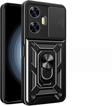 TEYYOS Funda de Armadura para el Realme C55, Carcasa Anti-caída con Tapa Corrediza y Soporte - Negro