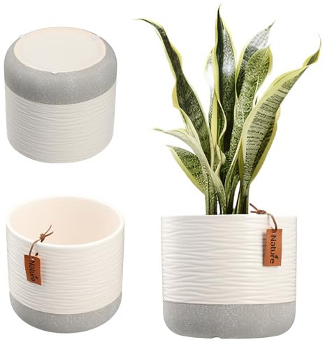 KADAX Vaso per fiori in ceramica in 2 varianti di colore, con goffrature decorative, fioriera in ceramica, per piante da appartamento (12 cm, bianco)